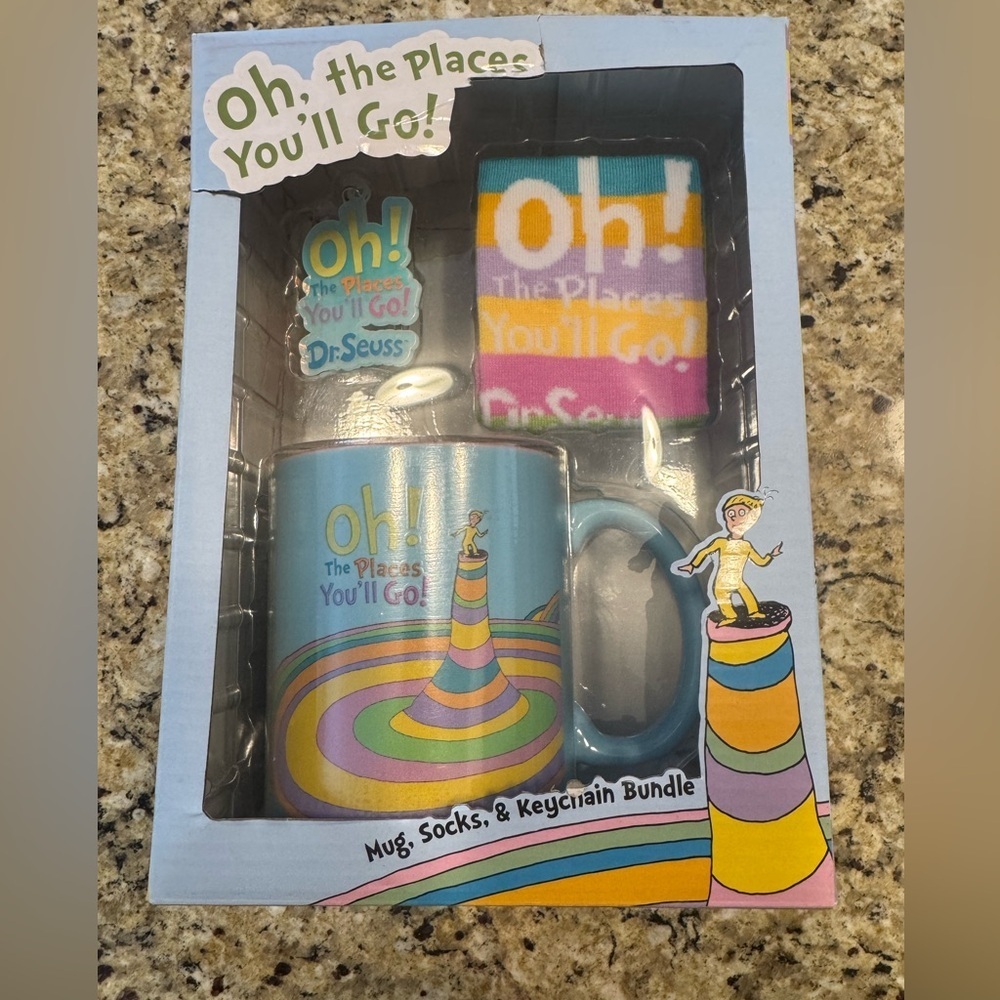 Dr. Seuss 'Oh, the Places You'll Go!' Blue Mug, Socks & Keychain Gift Set grad